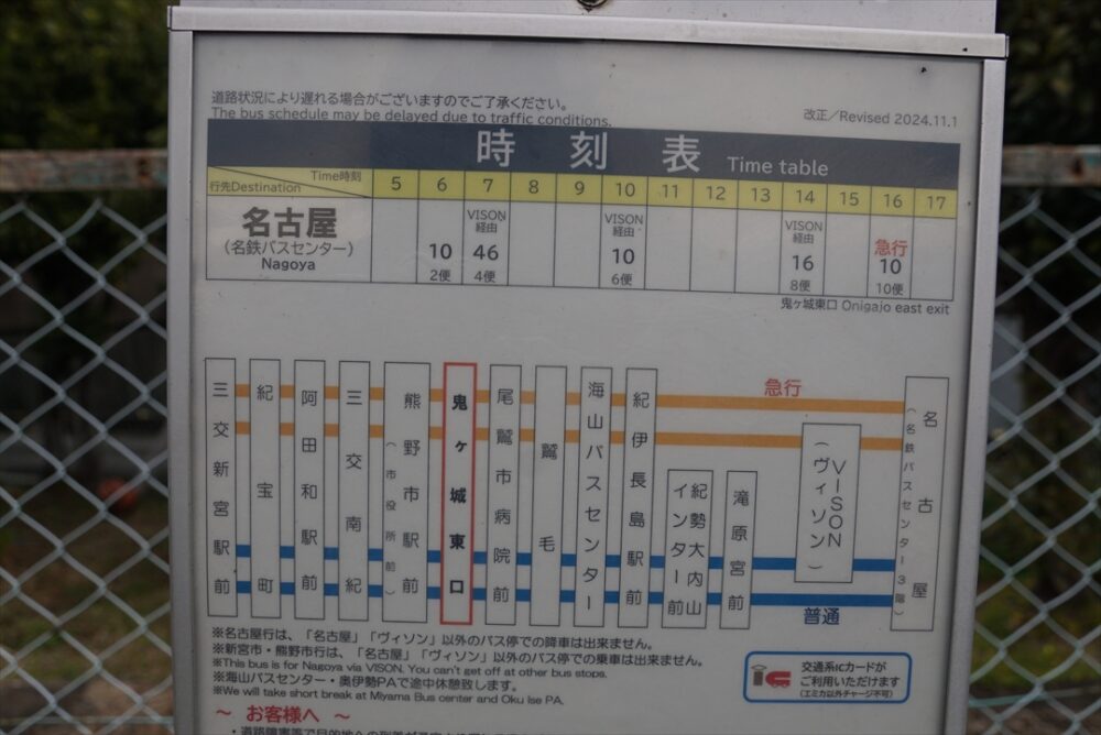高速バスの時刻表